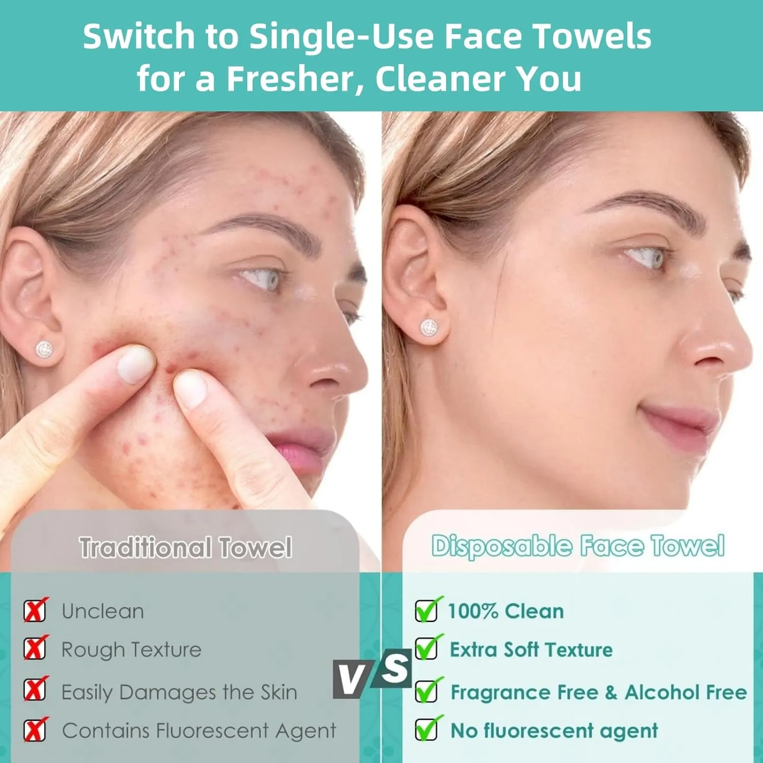 Disposable Face Towels,Ultra Thick Face Towelettes XL, Lint-Free Facial Wipes for Makeup Removal & Gentle Skin Care,10"×12",150 Count (3 Pack),Pearl-textured,Eco-Friendly