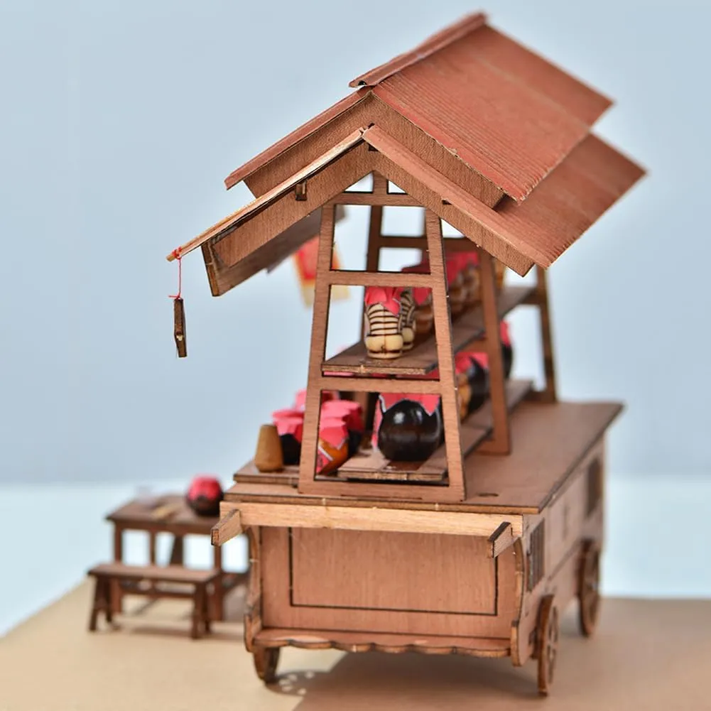 DIY Wooden Dollhouse Japanese Style Trolley Dining Car 3D Miniature Assembled Toys Creative Gift for Friend and Parents (826)