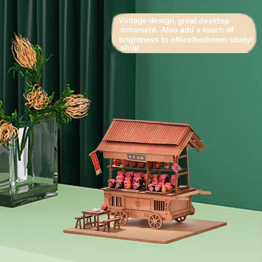 DIY Wooden Dollhouse Japanese Style Trolley Dining Car 3D Miniature Assembled Toys Creative Gift for Friend and Parents (826)