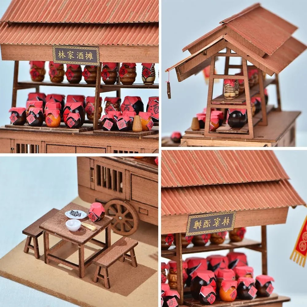 DIY Wooden Dollhouse Japanese Style Trolley Dining Car 3D Miniature Assembled Toys Creative Gift for Friend and Parents (826)