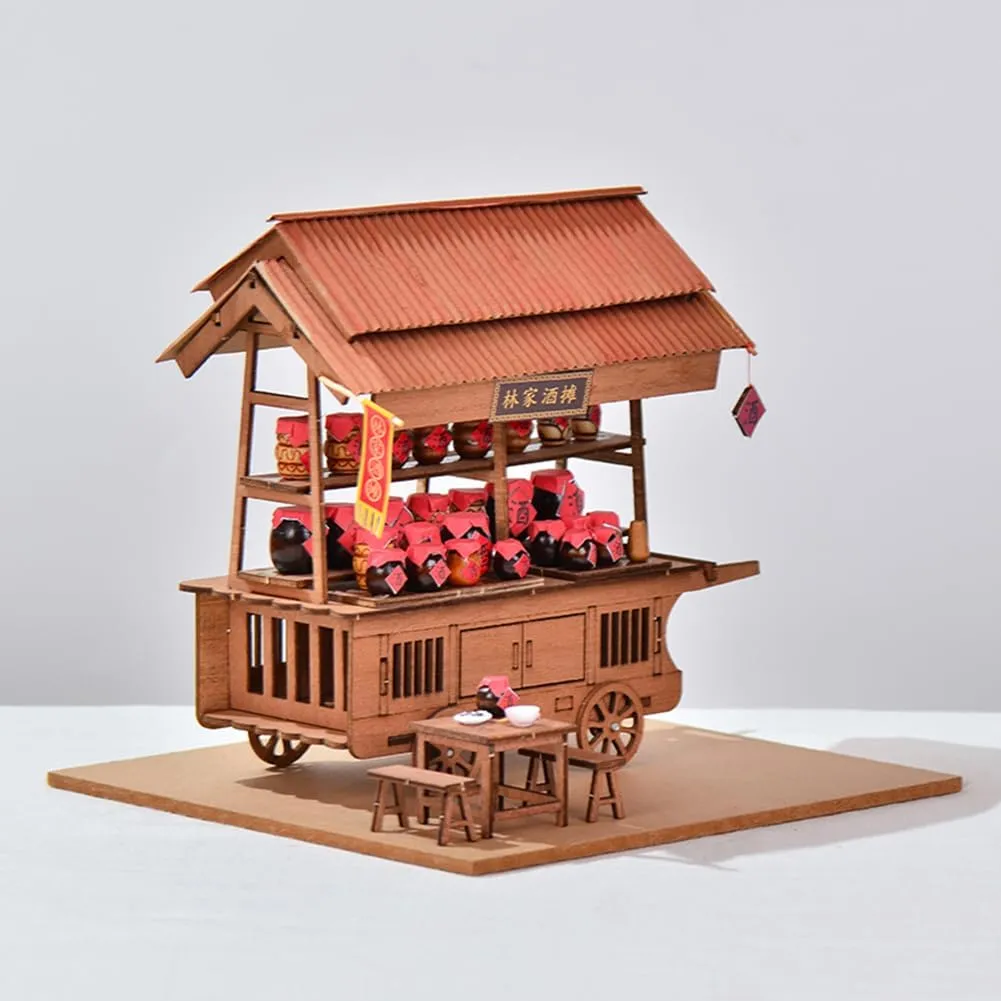 DIY Wooden Dollhouse Japanese Style Trolley Dining Car 3D Miniature Assembled Toys Creative Gift for Friend and Parents (826)