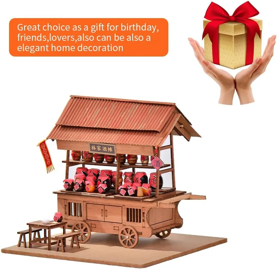 DIY Wooden Dollhouse Japanese Style Trolley Dining Car 3D Miniature Assembled Toys Creative Gift for Friend and Parents (826)