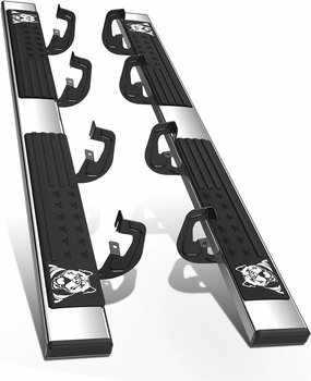 DNA MOTORING 6 Inch Running Boards Compatible with 07-18 Chevy Silverado/GMC Sierra 1500 07-19 2500HD 3500HD Crew Cab, Stainless Steel Side Steps Nerf Rails Bars, Bulldog Textured, STEPB-DS-0007