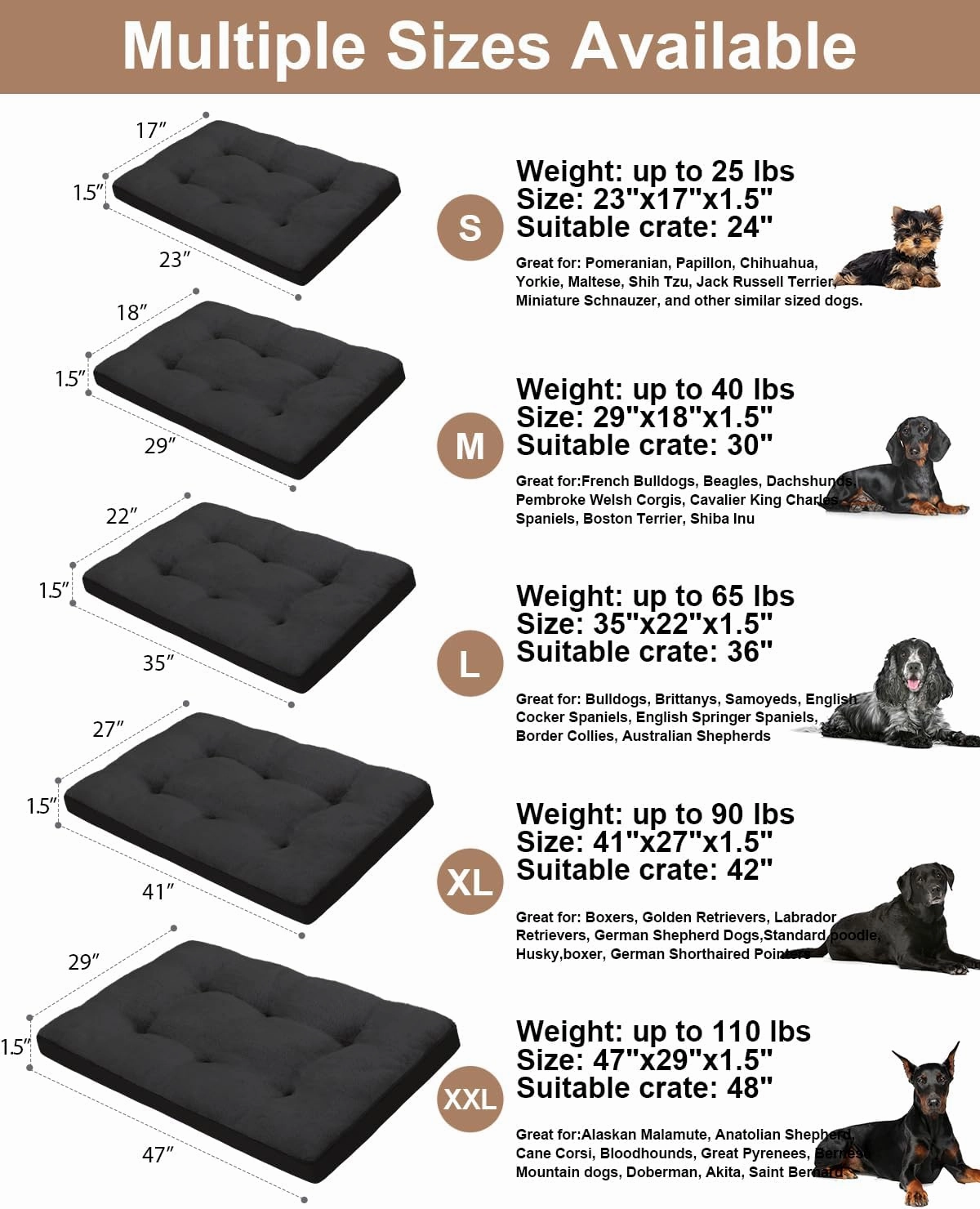 Dog Crate Bed for X Large Size Dogs,XL Washable Dog Kennel Pad Ultra Soft Pet Sleeping Mat for Cages,Anti-Slip Bottom,41x27 inch,Black