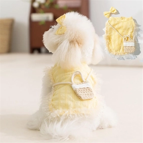 Dog Vest with Separate Bow and Woven Shoulder Bag, Lace Edge Skirt Vest, Spring and Summer Princess Style Dog Clothes (Yellow, XX-Large)