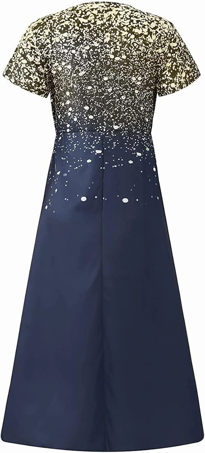 DOLKFU Womens Short Sleeve Casual Midi Dress Cute Flower Graphic Print Sundress Fashion Loose Fit Beach Dresses