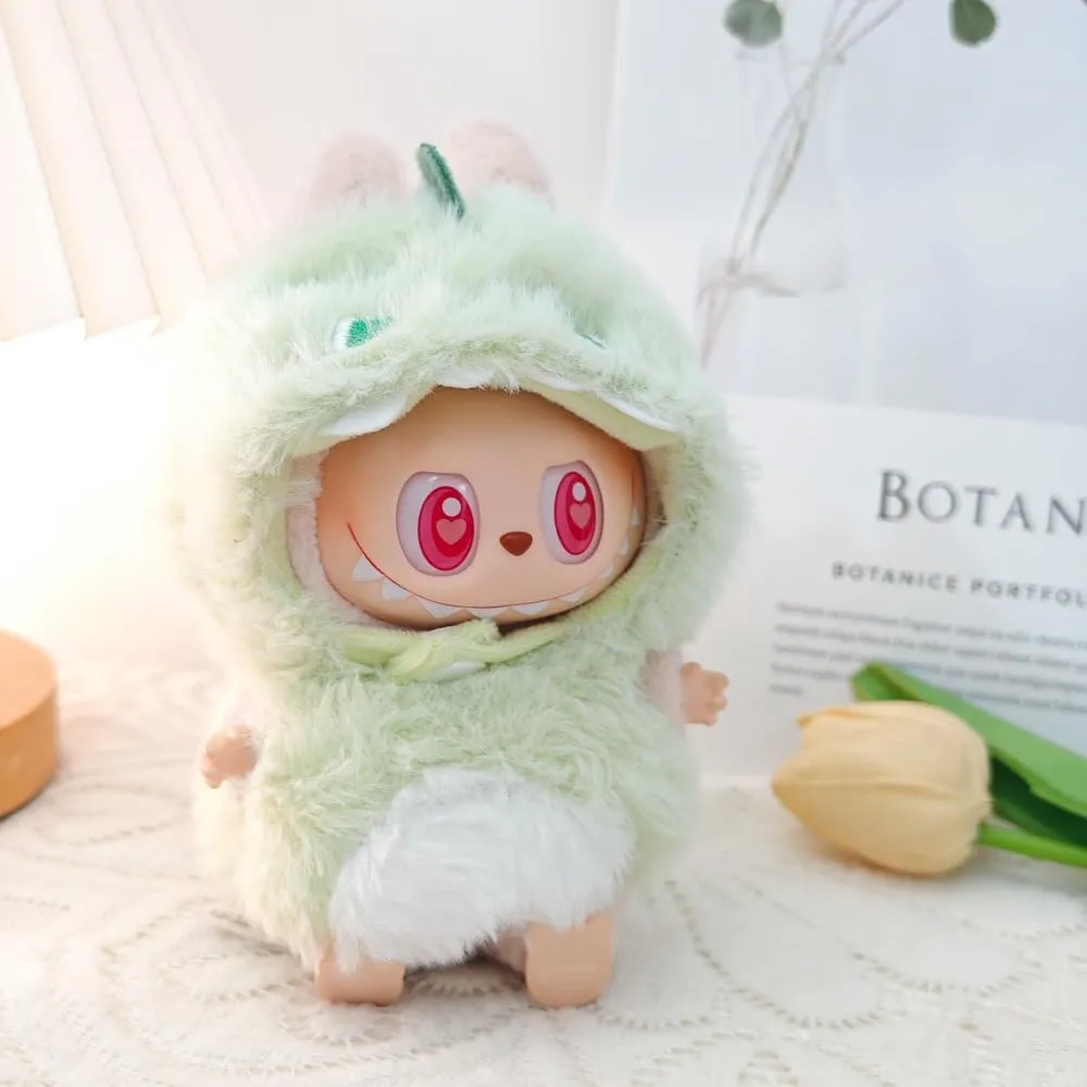 Doll Clothes for Labubu,Furry Animail Cosplay Costume for 6.7 Inch Dolls Dress Up Accessories (Dinosaur Green, Small)