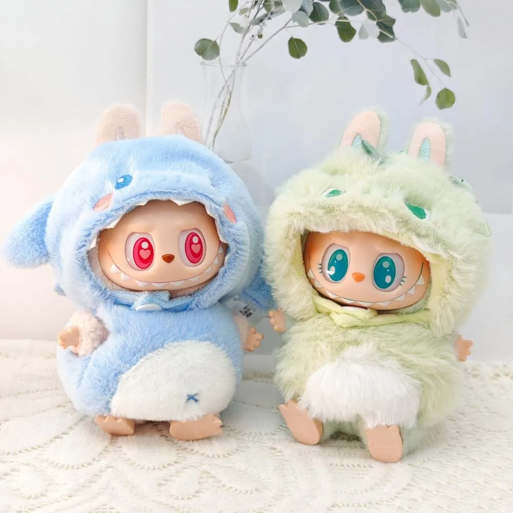 Doll Clothes for Labubu,Furry Animail Cosplay Costume for 6.7 Inch Dolls Dress Up Accessories (Dinosaur Green, Small)