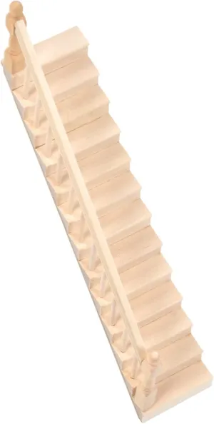 Doll House Stairs Rounded Corners Glossy Staircase Birch DIY Vivid Cute 1/12 Scale Miniature Staircase for Crafts (Left armrest)