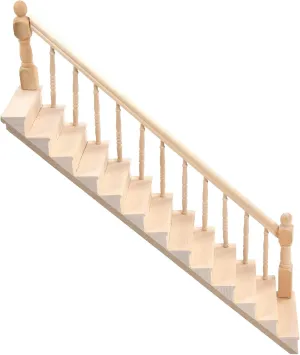 Doll House Stairs Staircase Glossy Rounded Corners Birch Material DIY Vivd Cute 1/12 Scale Miniature Staircase for Crafts (Right armrest)