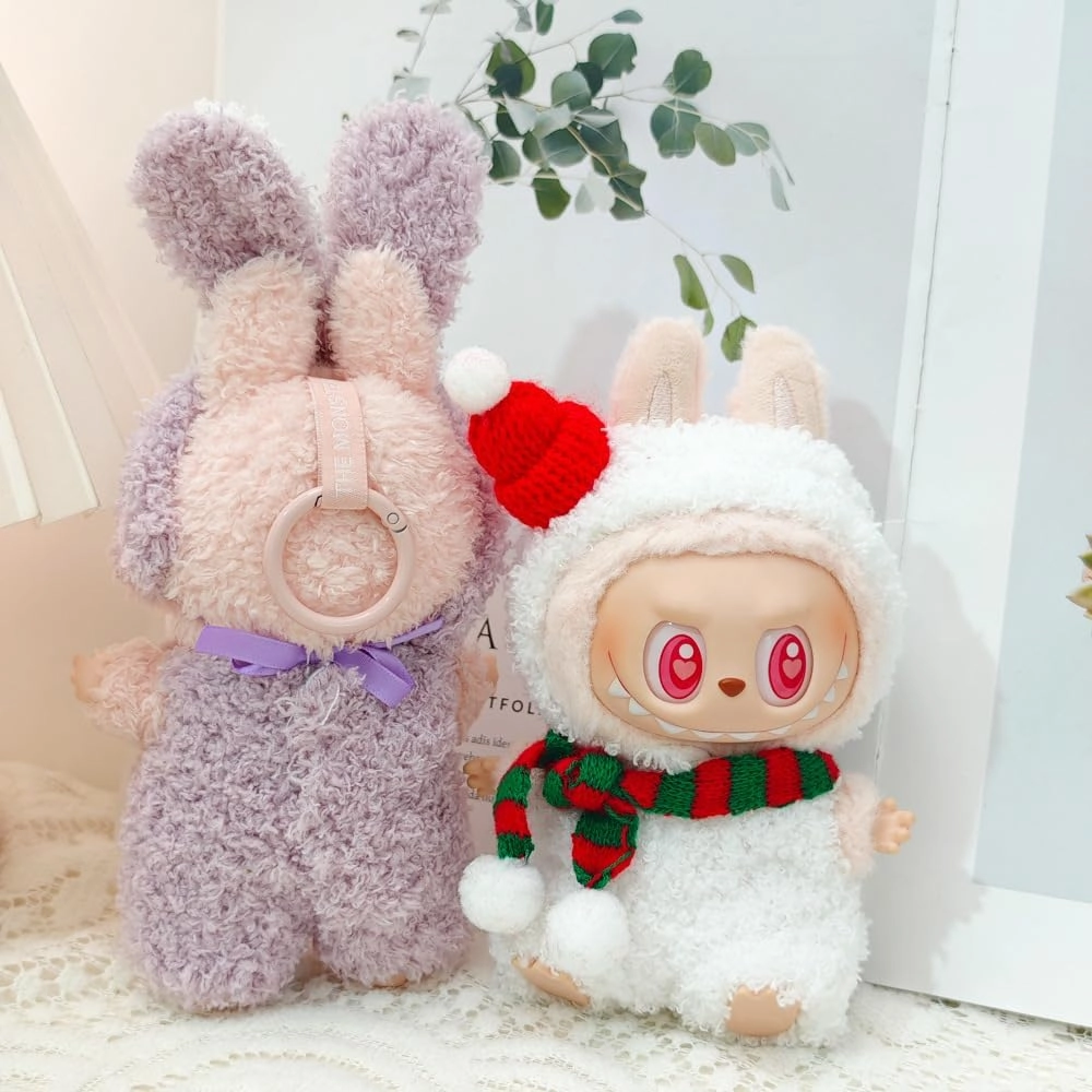 Doll Clothes for Labubu,Furry Animail Cosplay Costume for 6.7 Inch Dolls Dress Up Accessories (Bunny Purple, Small)