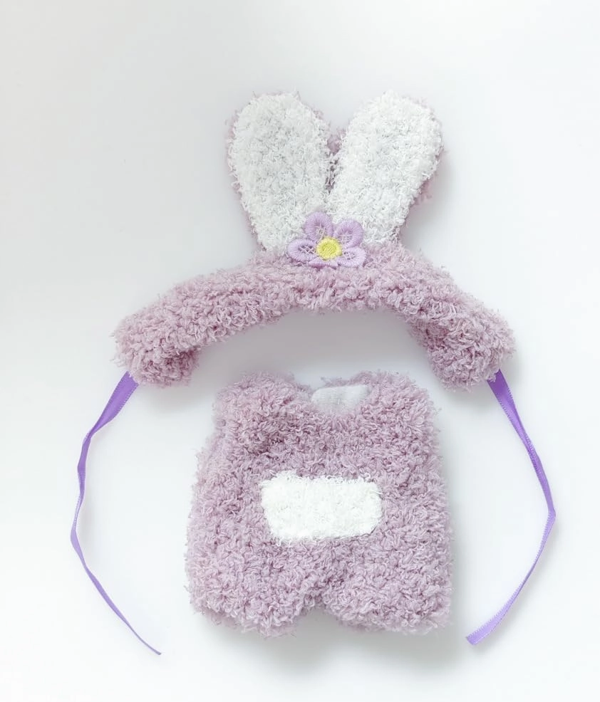 Doll Clothes for Labubu,Furry Animail Cosplay Costume for 6.7 Inch Dolls Dress Up Accessories (Bunny Purple, Small)