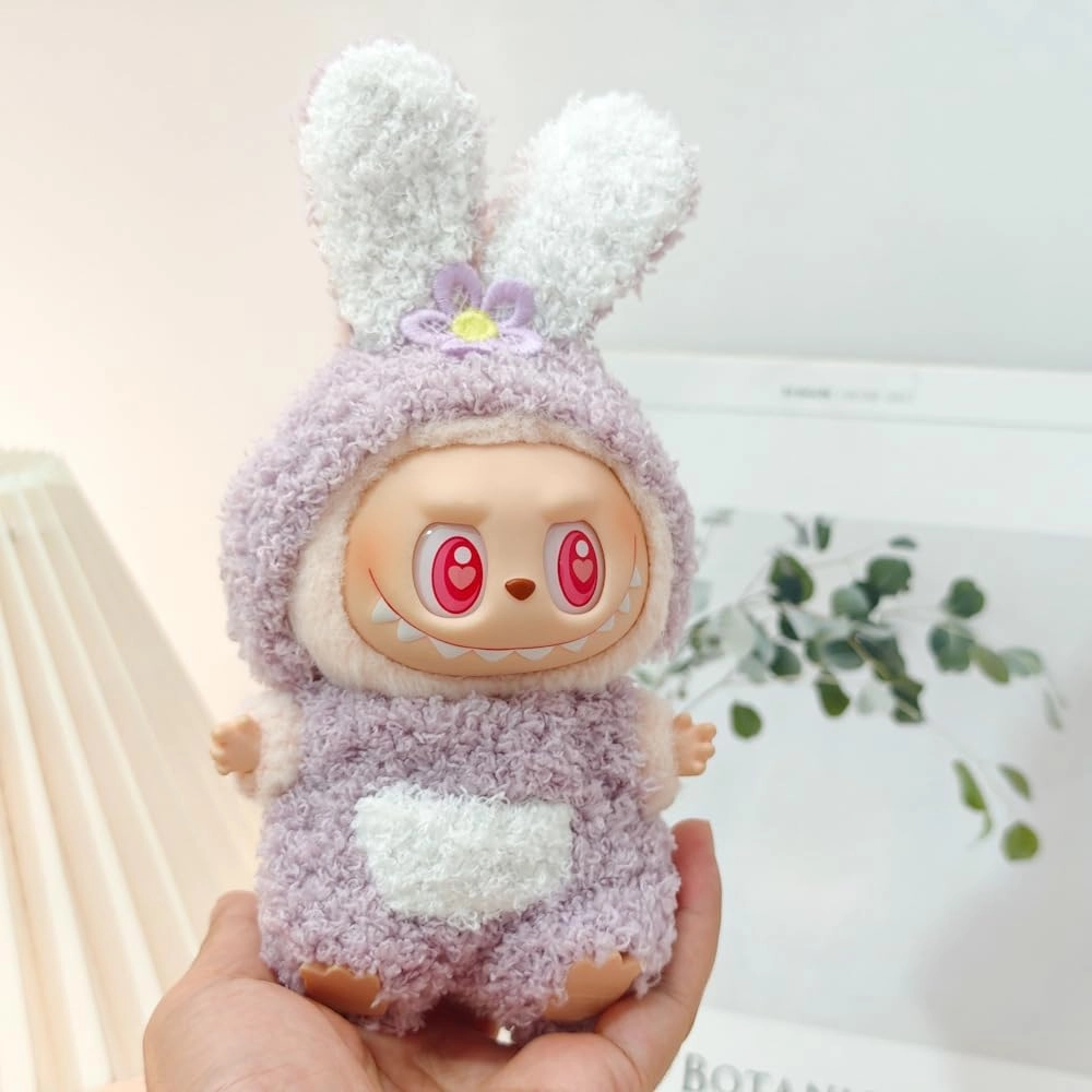 Doll Clothes for Labubu,Furry Animail Cosplay Costume for 6.7 Inch Dolls Dress Up Accessories (Bunny Purple, Small)