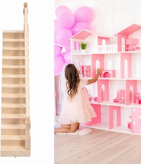 Doll House Stairs, Glossy Rounded Corners Birch Material DIY Vivd Cute 1/12 Scale Miniature Staircase for Crafts, for Hanging on The Wall (Right handrail)