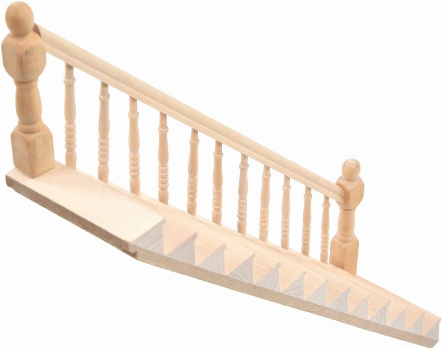 Doll House Stairs Glossy Rounded Corners Birch Material DIY Vivd Cute 1/12 Scale Miniature Staircase for Crafts (Right handrail)