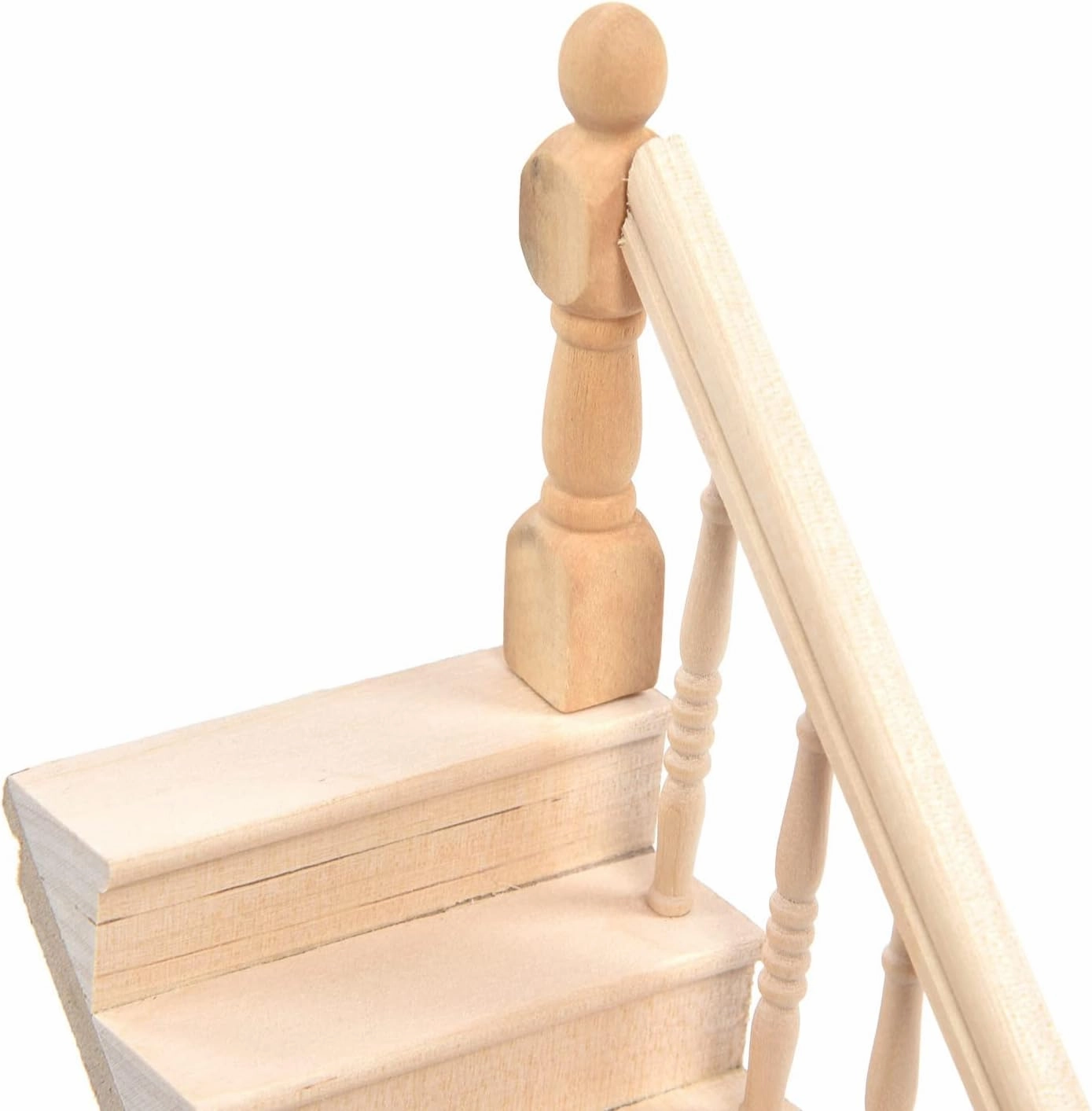 Doll House Stairs Glossy Rounded Corners Birch Material DIY Vivd Cute 1/12 Scale Miniature Staircase for Crafts (Right handrail)