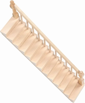 Doll House Stairs, Wooden Birch Material DIY Doll House Model Scene Accessories 1/12 Scale Miniature Staircase (Right armrest)