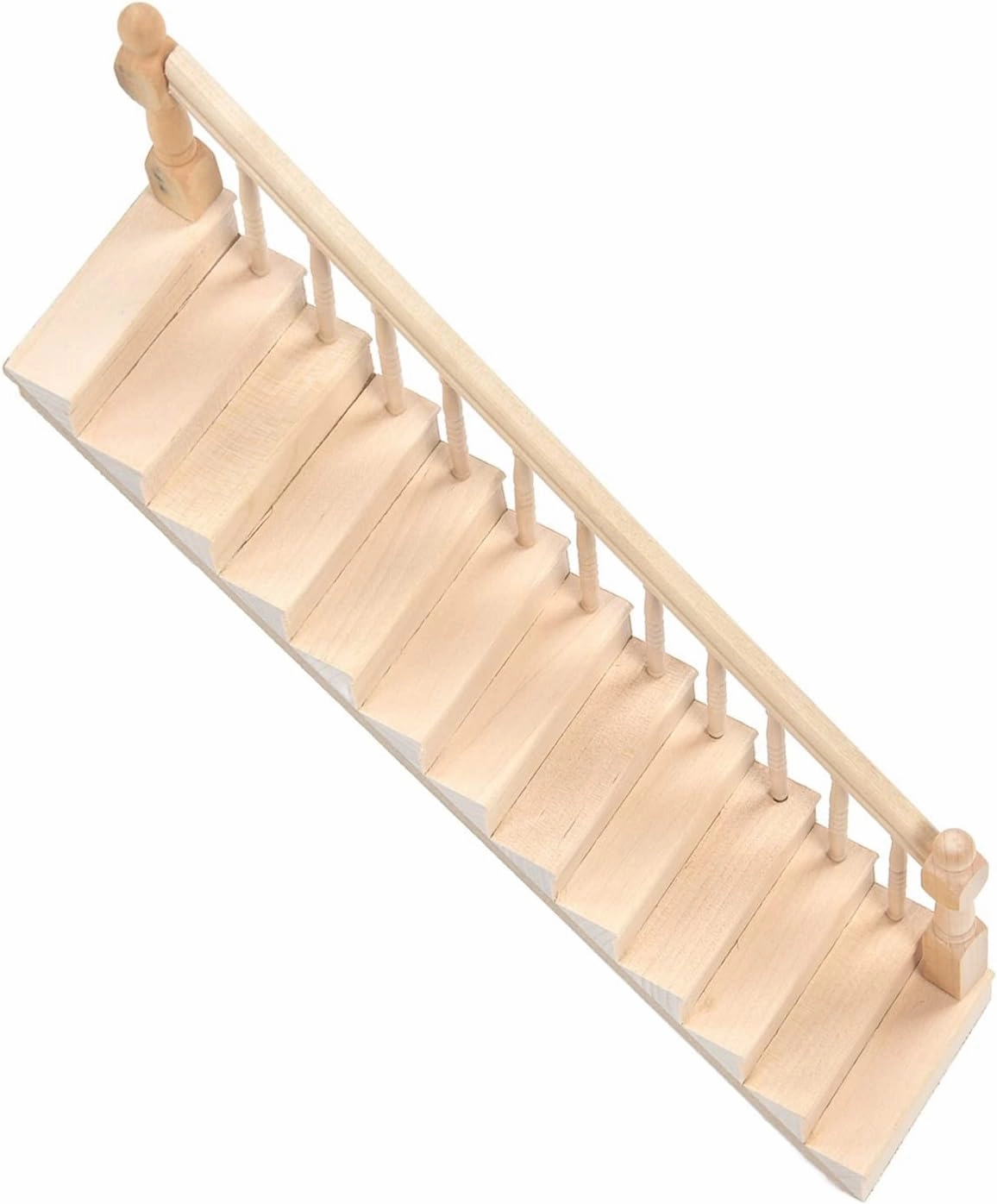 Doll House Stairs, Wooden Birch Material DIY Doll House Model Scene Accessories 1/12 Scale Miniature Staircase (Right armrest)