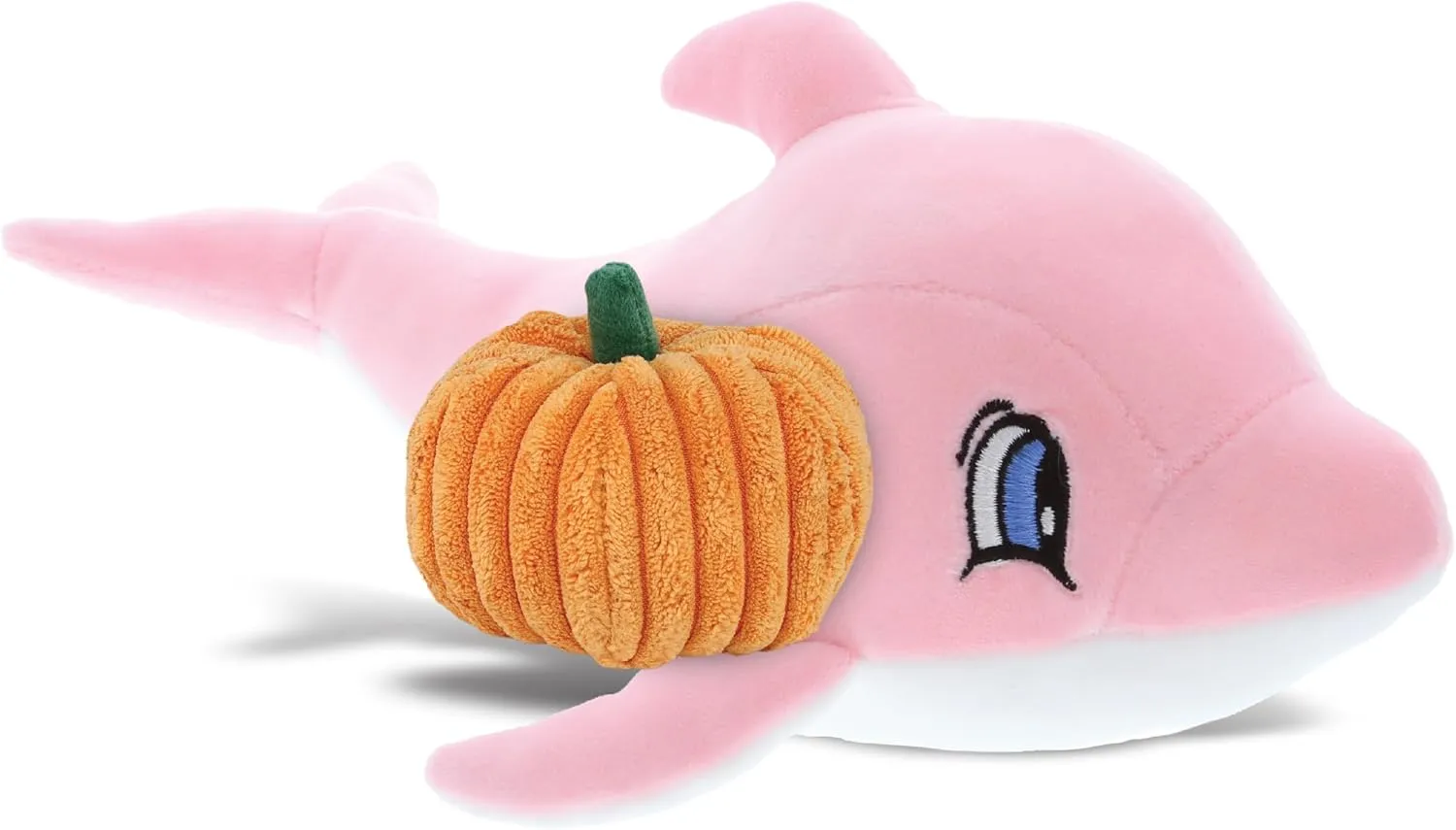 DolliBu Baby Soft Pink Dolphin Stuffed Animal with Pumpkin Decor and Name Personalization - Pumpkin Plush Animal for Fall, Halloween and Thanksgiving for Baby, Kids, Adults - 12 Inches
