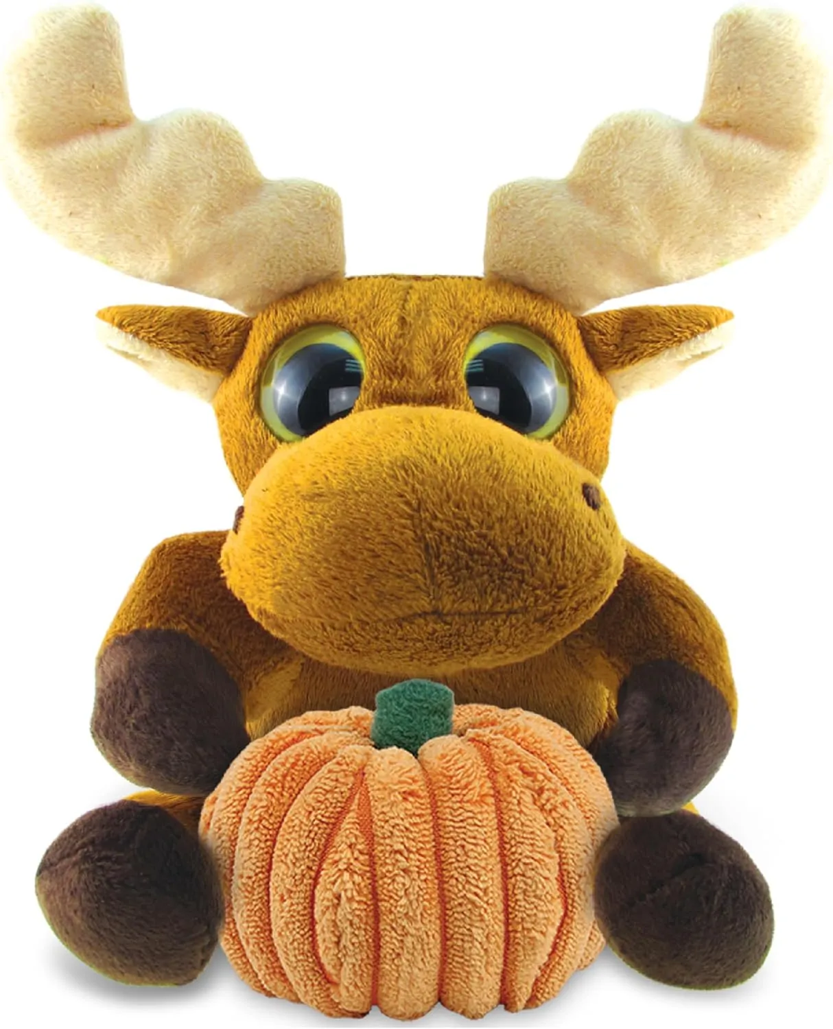 DolliBu Big Eye Moose Stuffed Animal with Pumpkin Plush Decor - Moose Pumpkin Plush Animal for Fall, Halloween and Thanksgiving, Pumpkin Plush Toy for Baby, Kids, Adults - 6 Inches