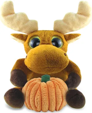 DolliBu Big Eye Moose Stuffed Animal with Pumpkin Plush Decor - Moose Pumpkin Plush Animal for Fall, Halloween and Thanksgiving, Pumpkin Plush Toy for Baby, Kids, Adults - 6 Inches