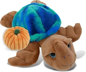 DolliBu Blue Tie-Dye Brown Sea Turtle Stuffed Animal with Pumpkin Decor with Personalization - Pumpkin Plush Animal for Fall, Halloween and Thanksgiving, Pumpkin Toy for Baby, Kids, Adults - 10 Inch