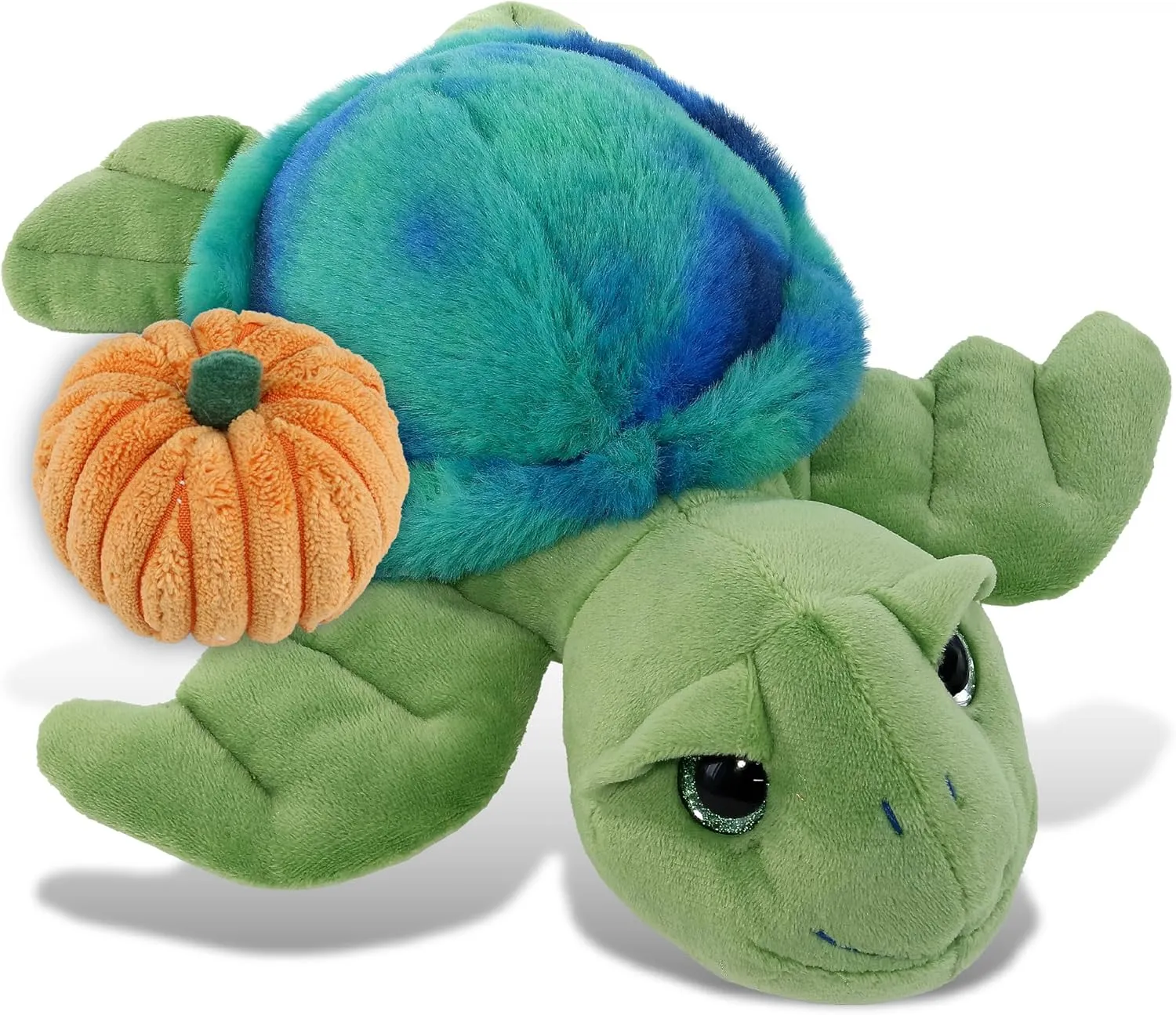 DolliBu Blue Tie-Dye Green Sea Turtle Stuffed Animal with Pumpkin Decor with Personalization - Pumpkin Plush Animal for Fall, Halloween and Thanksgiving, Pumpkin Toy for Baby, Kids, Adults - 10 Inch