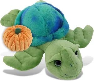 DolliBu Blue Tie-Dye Green Sea Turtle Stuffed Animal with Pumpkin Decor with Personalization - Pumpkin Plush Animal for Fall, Halloween and Thanksgiving, Pumpkin Toy for Baby, Kids, Adults - 10 Inch