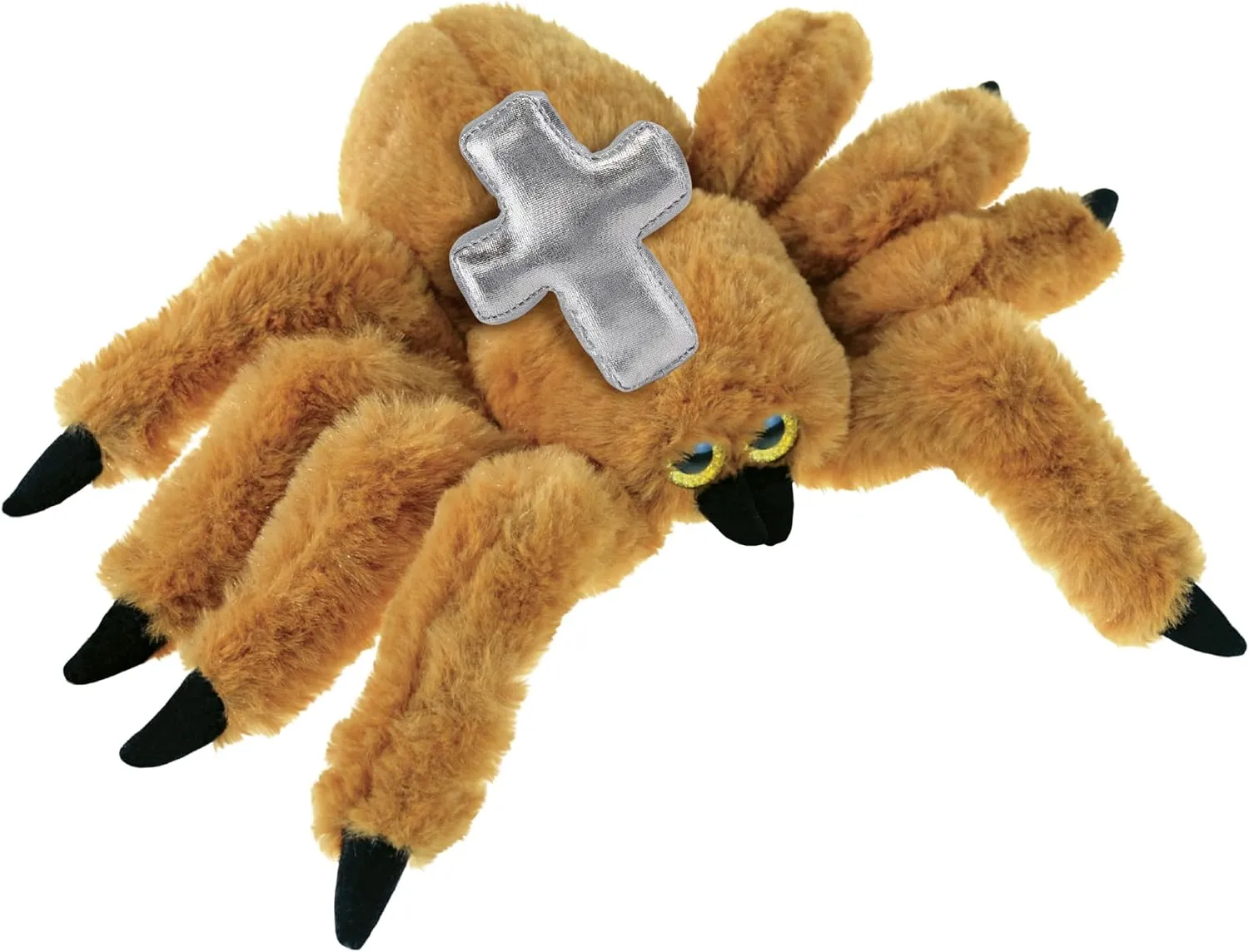DolliBu Brown Spider Stuffed Animal with Silver Cross and Personalization - Religious Baptism Gifts for Boys and Girls, Dedication Christening Gifts Plush Prayer Toy Healing Teddy Bear - 8 Inches