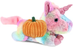 DolliBu Cotton Candy Plush Sunday Rainbow Unicorn Stuffed Animal with Pumpkin Plush Decor - Unicorn Pumpkin Plush Animal for Fall, Halloween and Thanksgiving, Pumpkin Plush Toy for Kids - 10.5 Inches