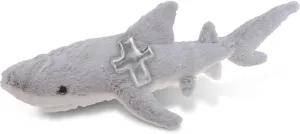 DolliBu Great White Shark Stuffed Animal with Silver Cross Plush - Religious Baptism Gifts for Boys and Girls, Cute Dedication Christening Gifts Plush Prayer Toy Healing Stuffed Animal - 23 Inches