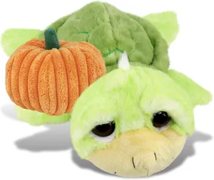 DolliBu Halloween Stuffed Animal Green Sea Turtle Large Plush with Pumpkin - Green Sea Turtle Stuffed Animal with Small Pumpkin Plush Perfect Halloween Plush Toys for Baby, Kids, Adults - 11 Inches