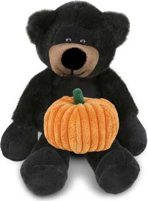DolliBu Halloween Stuffed Animal Long Leg Black Bear Plush with Pumpkin - Long Leg Black Bear Stuffed Animal with Small Pumpkin Plush Perfect Halloween Plush Toys, Halloween Stuffed Animal - 10.5 Inch