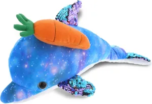 DolliBu Happy Easter Dolphin Space Sequin Plush with Carrot - Cute Stuffed Animals with Carrot Plush Toy, Perfect Easter Holiday Surprise Gift - 12 Inch