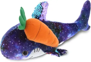 DolliBu Happy Easter Shark Space Sequin Plush with Carrot - Cute Stuffed Animals with Carrot Plush Toy, Perfect Easter Holiday Surprise Gift - 12 Inch