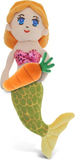 DolliBu Happy Easter Super Soft Plush Green Mermaid with Carrot - Cute Stuffed Animals with Carrot Plush Toy, with Name Personalization, Spring Easter Plush Animal - 14 Inches