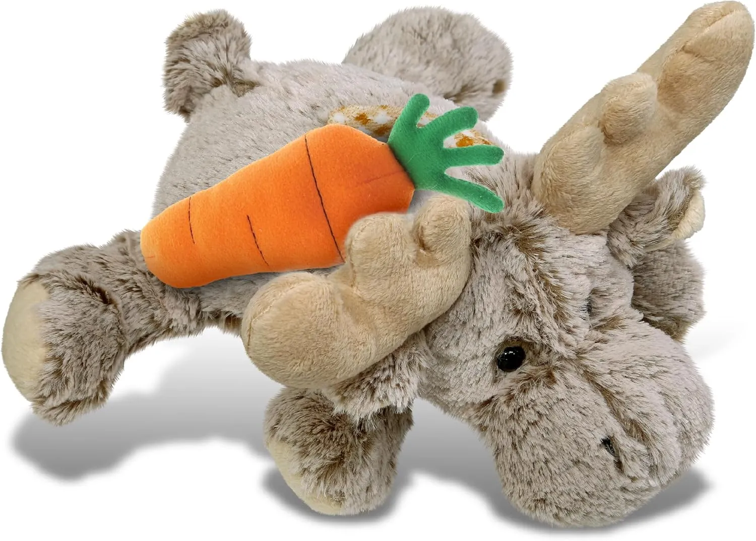 DolliBu Happy Easter Super Soft Plush Lying Moose with Carrot - Cute Stuffed Animals with Carrot Plush Toy, with Name Personalization, Spring Easter Plush Animal - 9.5 Inches