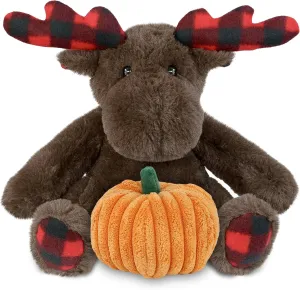 DolliBu Plaid Brown Moose Stuffed Animal with Pumpkin Decor and Name Personalization - Pumpkin Plush Animal for Fall, Halloween and Thanksgiving, Pumpkin Toy for Kids, Adults - 10 Inches