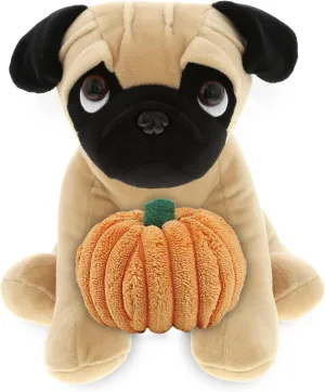 DolliBu Pug Dog Plush Stuffed Animal with Pumpkin Plush Decor - Pug Dog Pumpkin Plush Animal for Fall, Halloween and Thanksgiving, Pumpkin Plush Toy for Baby, Kids, Adults - 8 Inches
