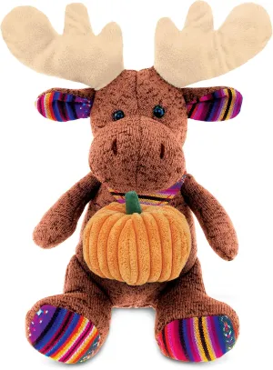 DolliBu Sitting Brown Moose Stuffed Animal with Pumpkin Decor and Name Personalization - Plush Animal for Fall, Halloween and Thanksgiving for Baby, Kids, Adults - 11 Inch