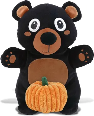 DolliBu Snug-Mooshies Standing Black Bear Stuffed Animal with Pumpkin and Name Personalization - Pumpkin Plush Animal for Fall, Halloween and Thanksgiving, Pumpkin Toy for Baby, Kids, Adults - 10 Inch