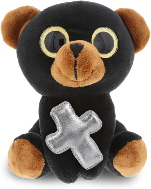 DolliBu Sparkle Eyes Large Black Bea Stuffed Animal with Silver Cross Plush - Baptism Gifts for Boys and Girls, Cute Dedication Christening Gifts Plush Prayer Toy Healing Teddy Bear - 8 Inches