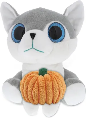 DolliBu Sparkle Eyes Wolf Stuffed Animal with Pumpkin Plush Decor - Wolf Pumpkin Plush Animal for Fall, Halloween and Thanksgiving, Pumpkin Plush Toy for Baby, Kids, Adults - 8 Inches