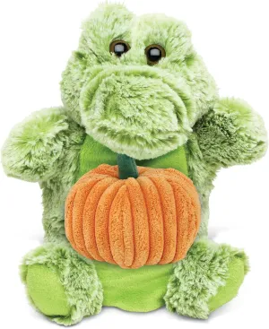 DolliBu Super Soft Alligator Plush Hand Puppet Stuffed Animal with Pumpkin Decor - Pumpkin Plush Animal for Fall, Halloween and Thanksgiving, Pumpkin Toy for Baby, Kids, Adults - 9 Inches