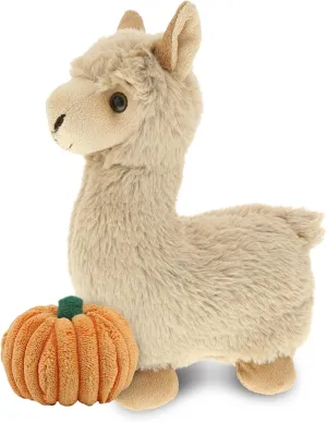 DolliBu Super Soft Beige Llama Stuffed Animal with Pumpkin Decor and Name Personalization - Pumpkin Plush Animal for Fall, Halloween and Thanksgiving, Pumpkin Toy for Baby, Kids, Adults - 11 Inches