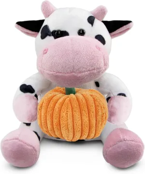DolliBu Super Soft Cow Stuffed Animal with Pumpkin Decor and Name Personalization - Pumpkin Plush Animal for Fall, Halloween and Thanksgiving for Baby, Kids, Adults - 6 Inch