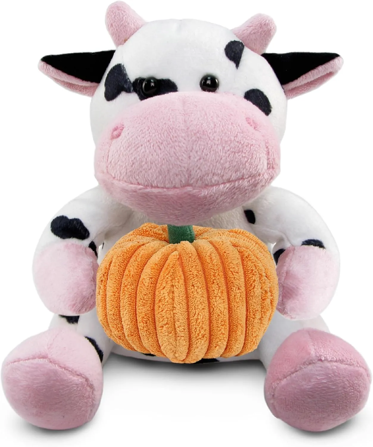 DolliBu Super Soft Cow Stuffed Animal with Pumpkin Decor and Name Personalization - Pumpkin Plush Animal for Fall, Halloween and Thanksgiving for Baby, Kids, Adults - 6 Inch
