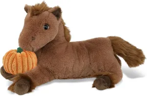 DolliBu Super Soft Fancy Laying Brown Horse Stuffed Animal with Pumpkin Decor and Personalization - Pumpkin Plush Animal for Fall, Halloween and Thanksgiving, Pumpkin Toy for Kids, Adults - 10 Inches