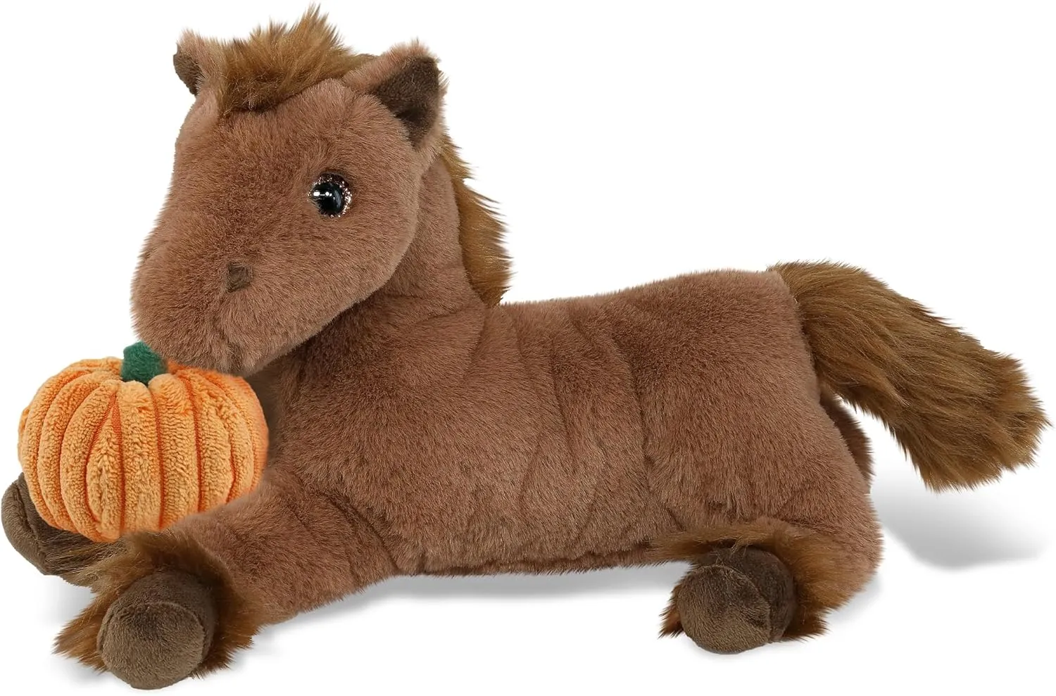 DolliBu Super Soft Fancy Laying Brown Horse Stuffed Animal with Pumpkin Decor and Personalization - Pumpkin Plush Animal for Fall, Halloween and Thanksgiving, Pumpkin Toy for Kids, Adults - 10 Inches