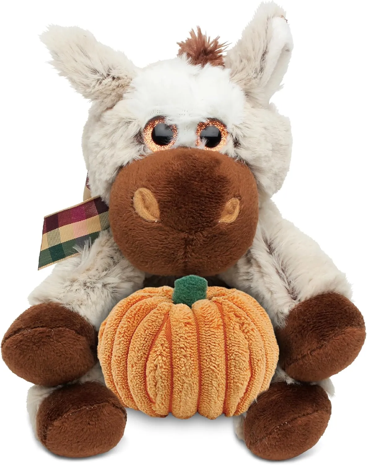 DolliBu Super Soft Floppy Donkey Stuffed Animal with Pumpkin Decor and Name Personalization - Pumpkin Plush Animal for Fall, Halloween and Thanksgiving for Baby, Kids, Adults - 7 Inches